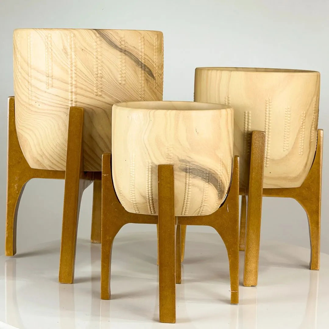 Vaso Cachepot Linha Genebra com Suporte de Madeira Alto