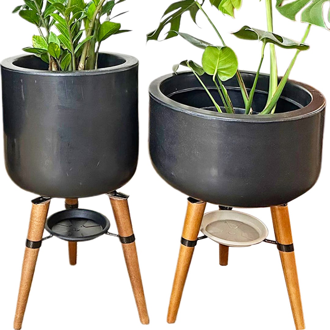 Kit Vaso + Bacia Linha Doha com Tripé de Madeira