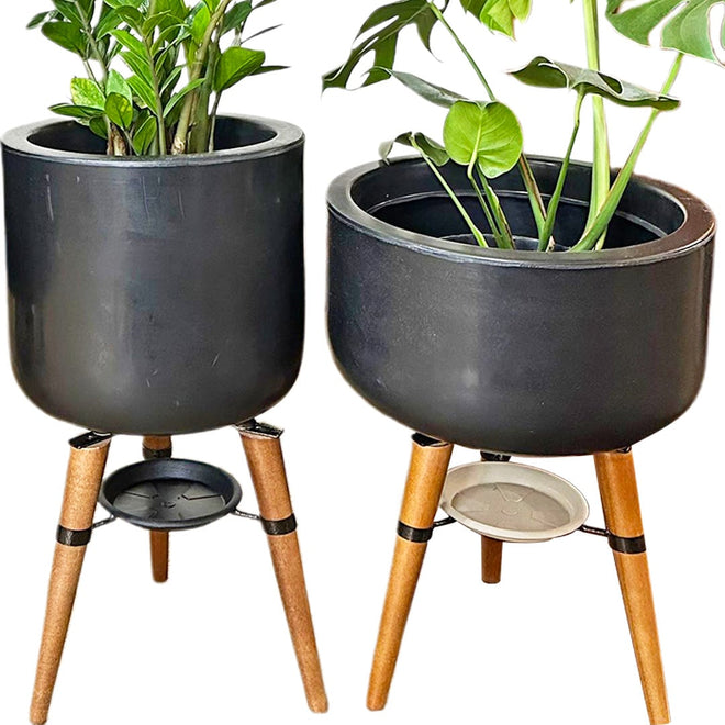 Kit Vaso + Bacia Linha Doha com Tripé de Madeira