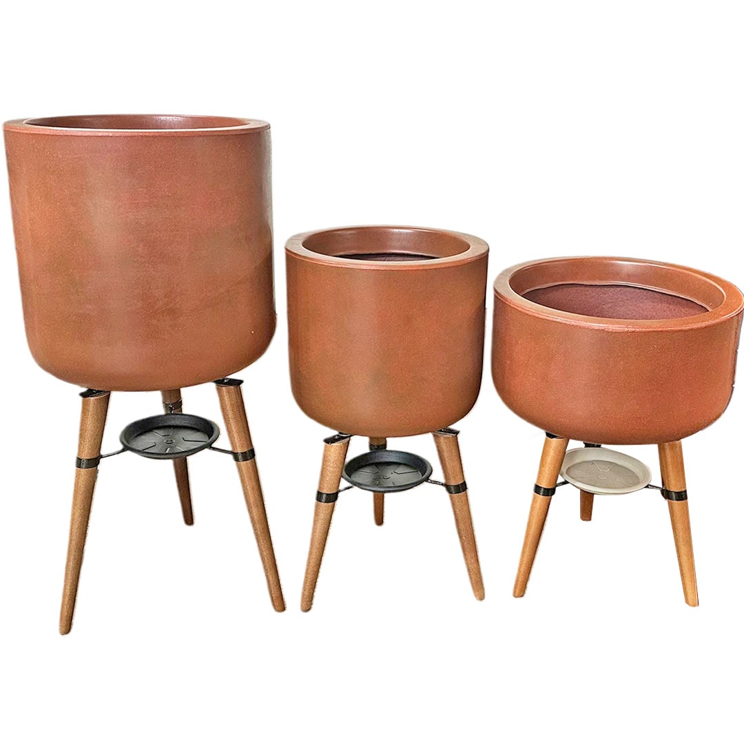 Kit 3 Vasos Linha Doha com Tripé de Madeira