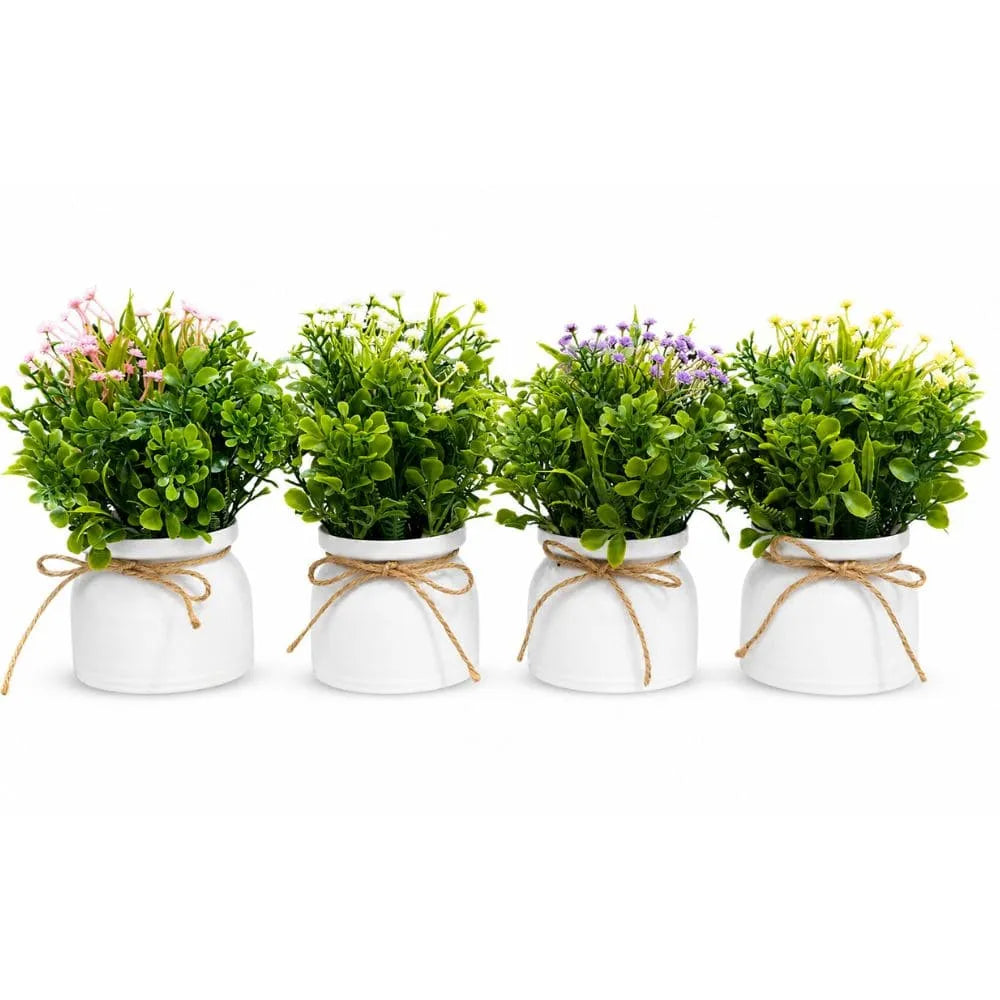 Kit 4 Vasos Decorativos com Flor Artificial
