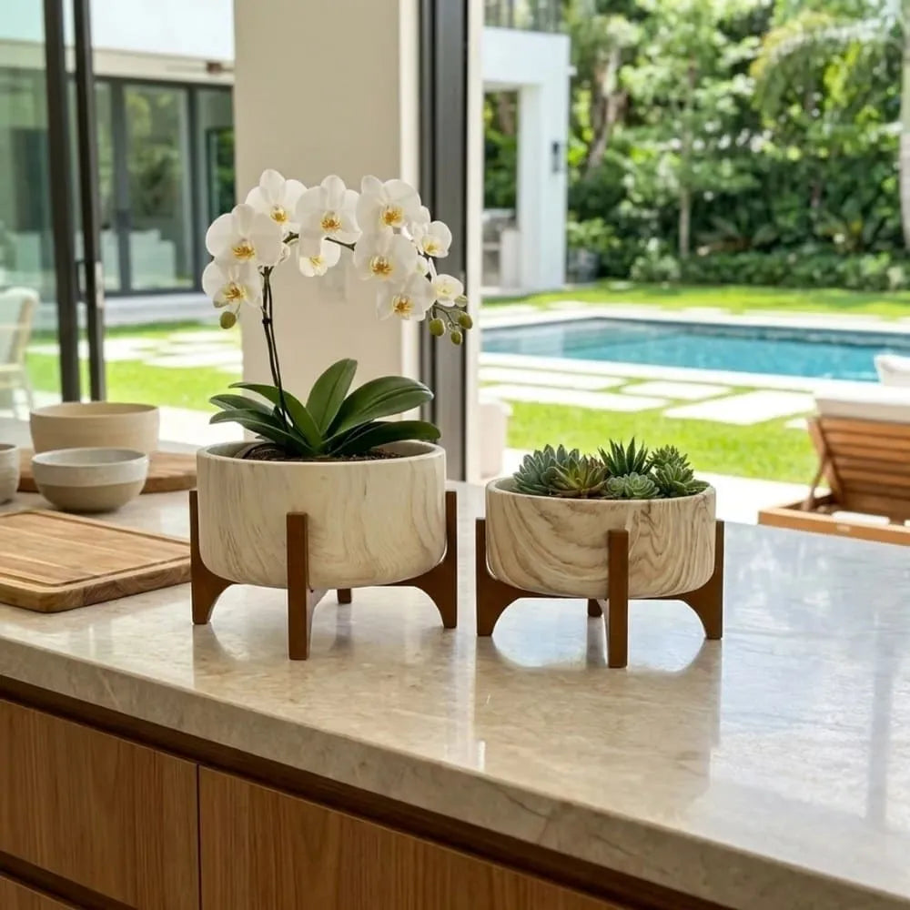 Kit 2 Vasos Bacia Linha Genebra com Suporte de Madeira