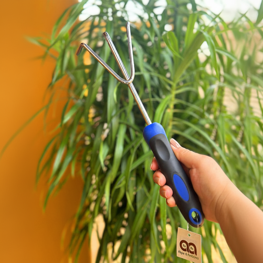 Ancinho de Mão 3 Dentes em Aço com Cabo Plástico Emborrachado 31cm