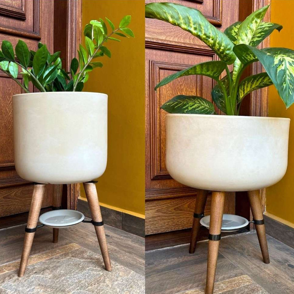 Kit Vaso + Bacia Linha Doha com Tripé de Madeira