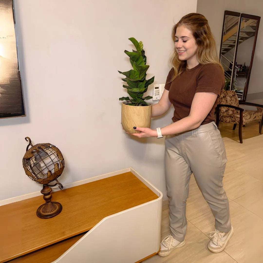 Vaso Cachepot Linha Genebra com Tripé de Madeira