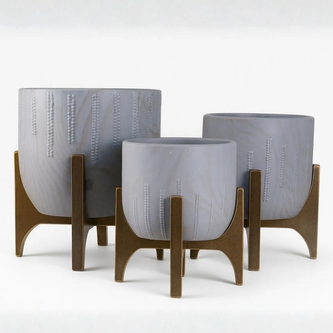 Vaso Cachepot Linha Genebra com Suporte de Madeira Baixo