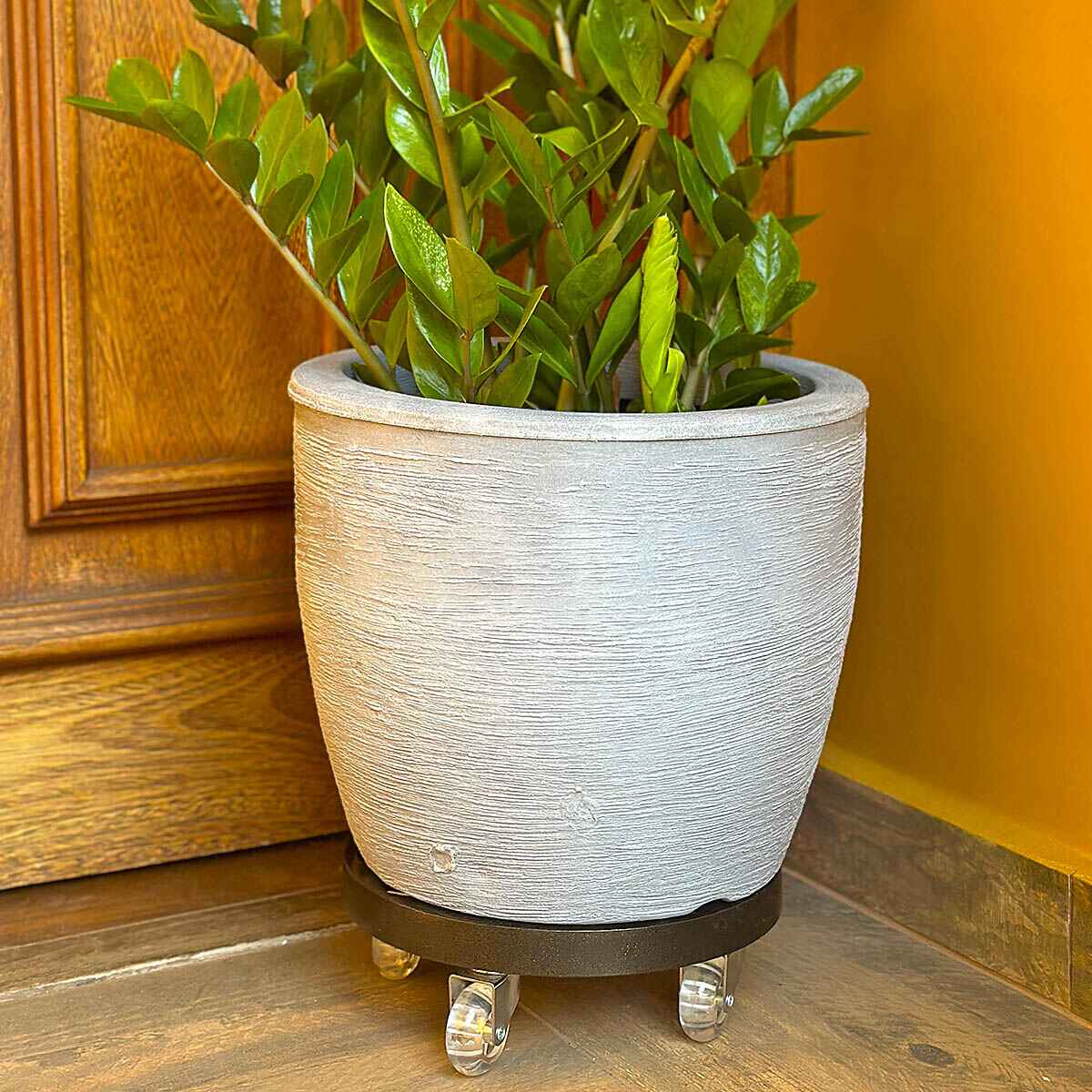 Suporte de Alumínio com Rodas de Silicone para Vasos Redondos