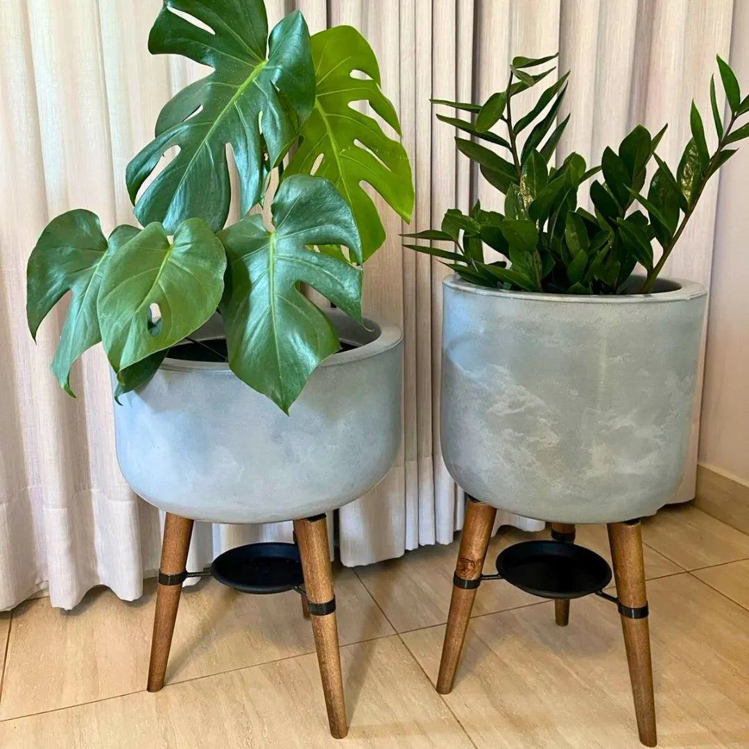 Kit Vaso + Bacia Linha Doha com Tripé de Madeira