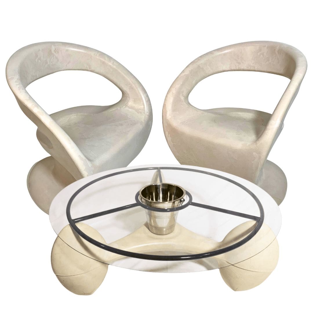 Conjunto Mesa de Centro com Champanheira + 2 Cadeiras Astúrias