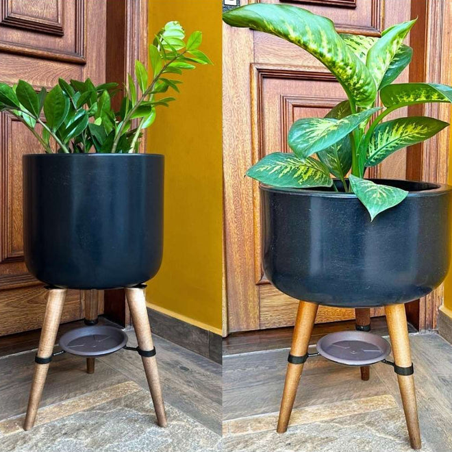 Kit Vaso + Bacia Linha Doha com Tripé de Madeira