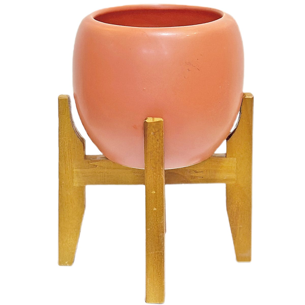 Vaso Cachepot em Porcelana com Tripé de Madeira