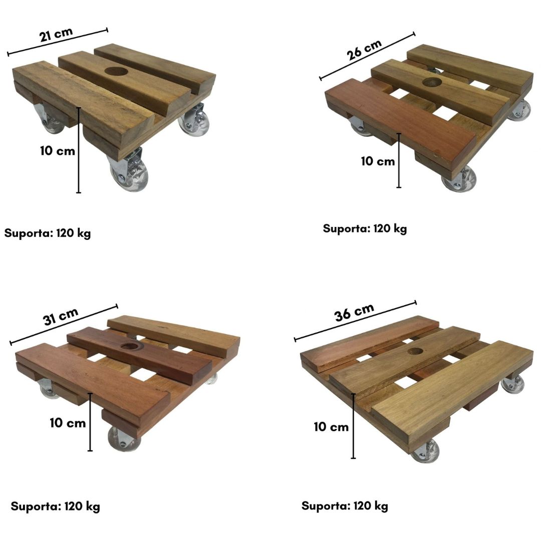 Suporte Quadrado de Madeira com Rodas de Silicone
