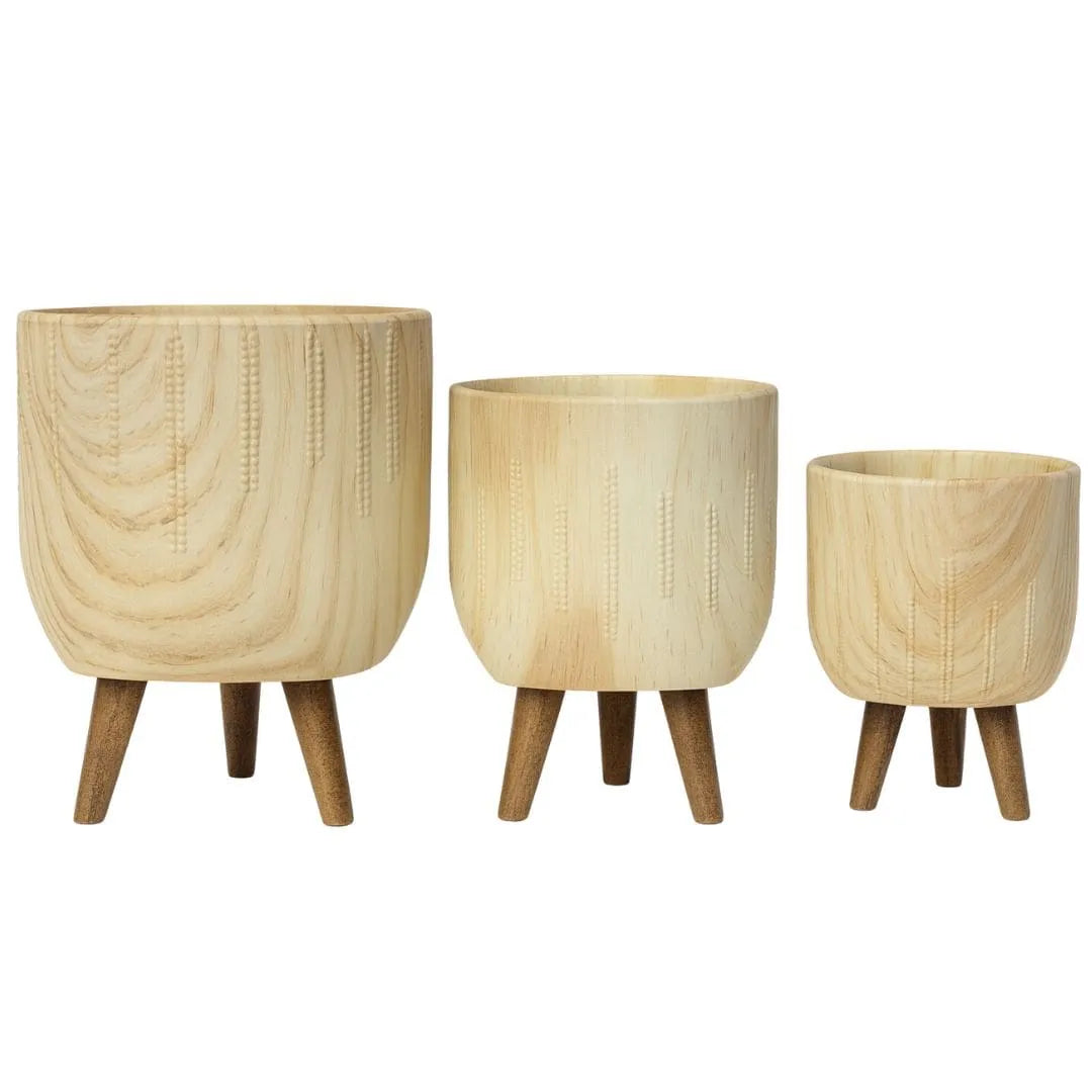 Kit 3 Vasos Genebra em Cerâmica com Tripé de Madeira