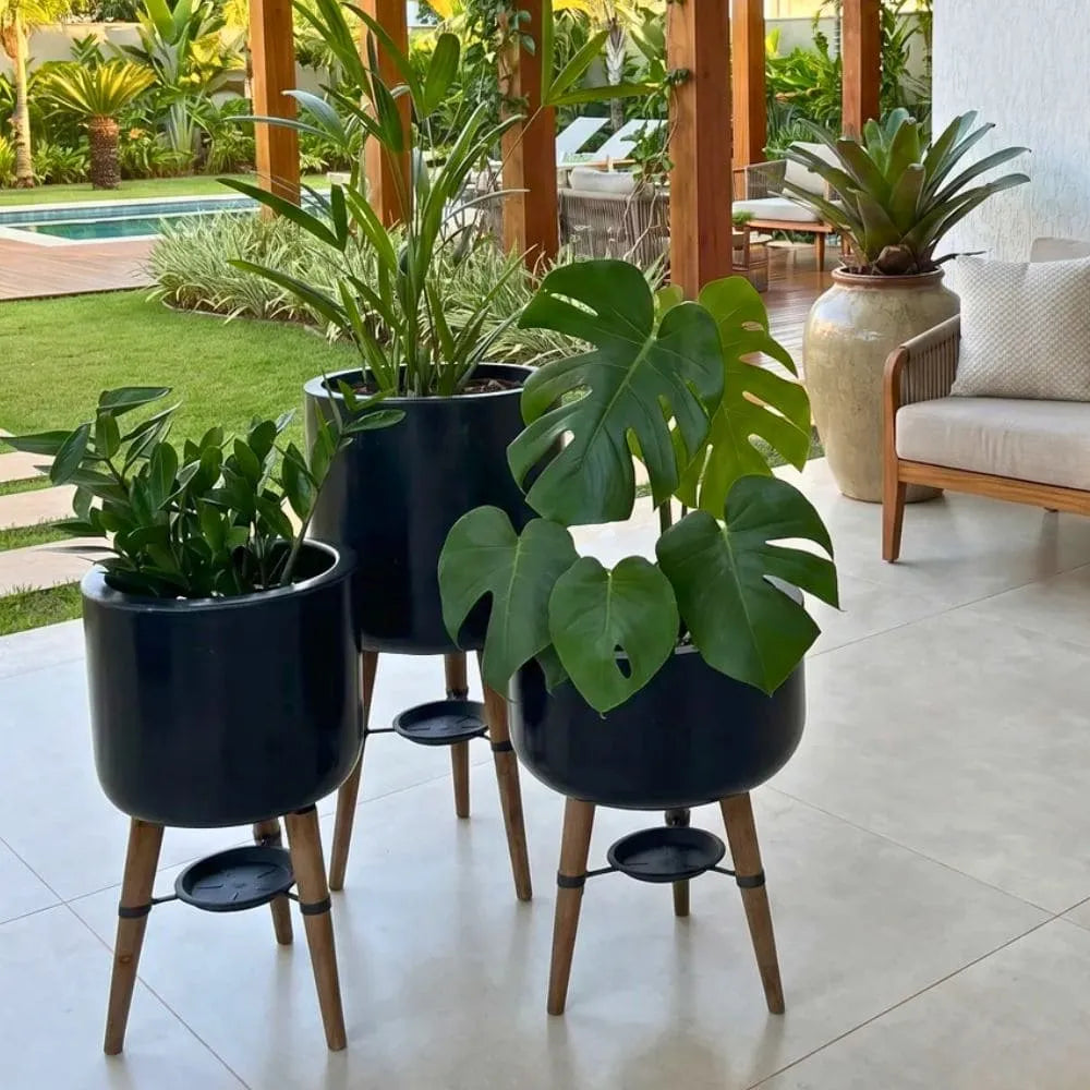 Kit 3 Vasos Linha Doha com Tripé de Madeira
