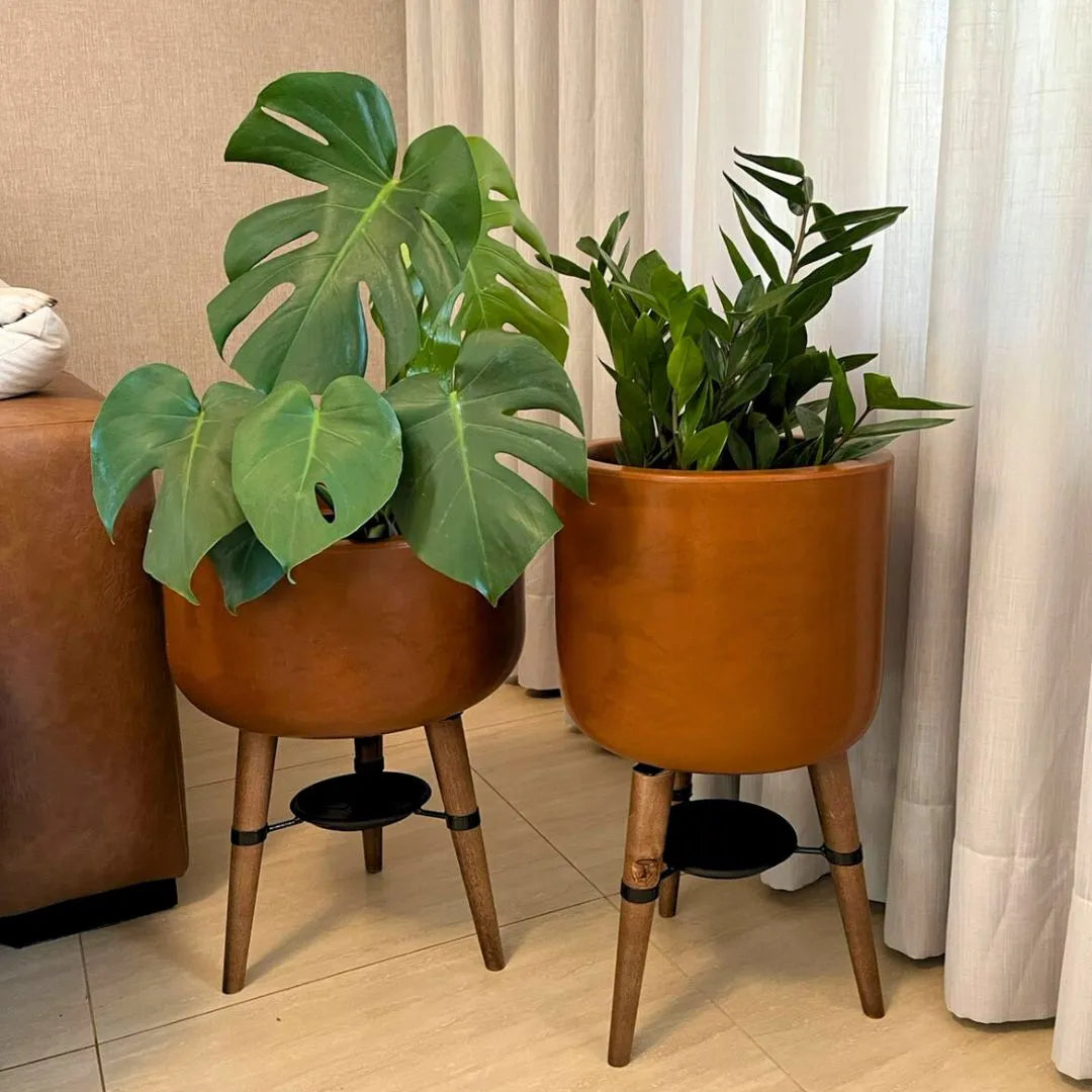 Kit Vaso + Bacia Linha Doha com Tripé de Madeira