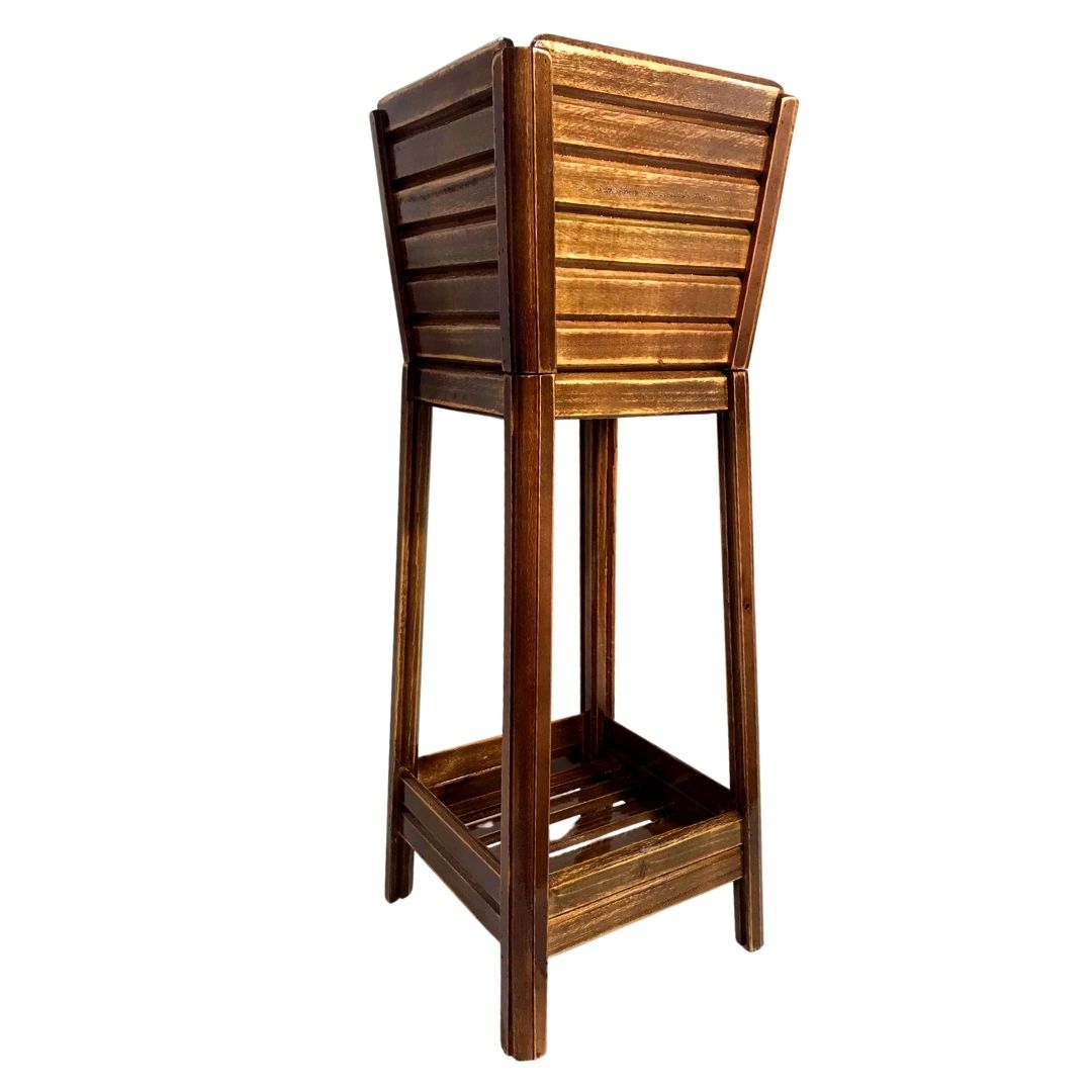 Vaso Quadrado de Madeira com Suporte