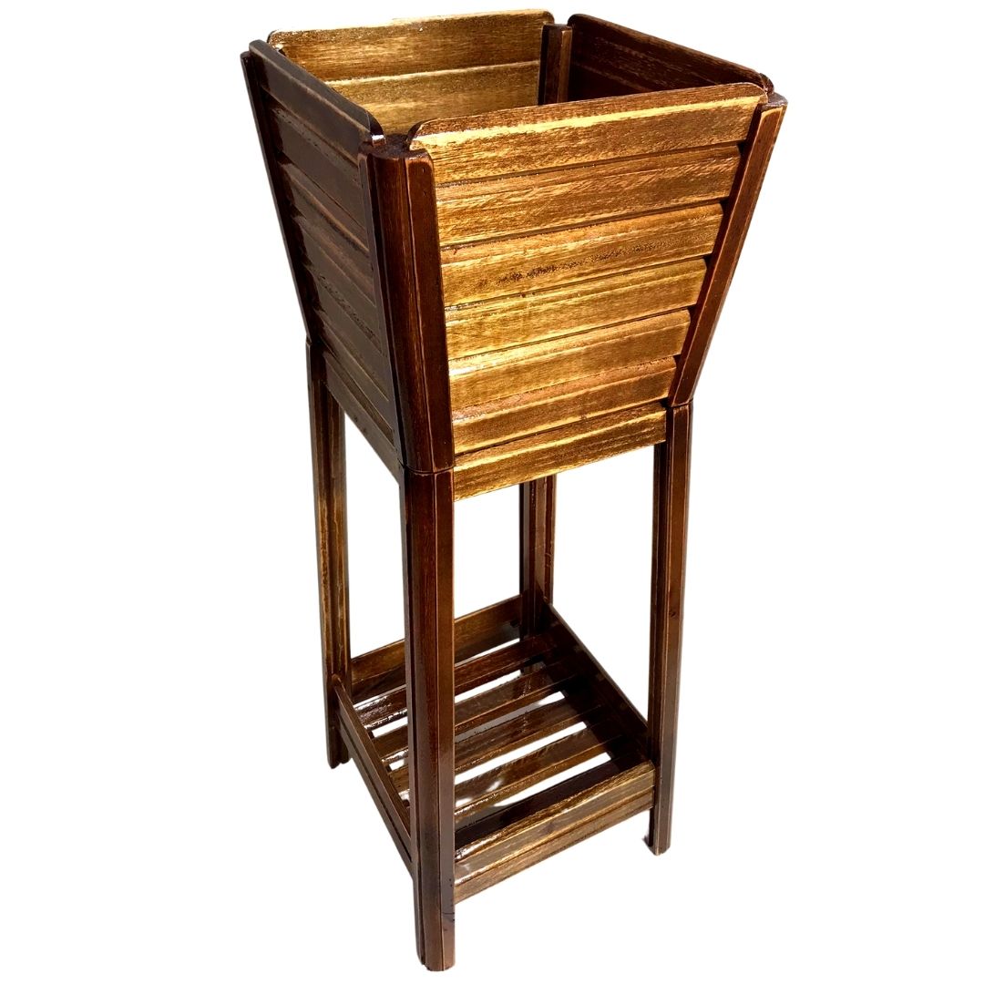 Vaso Quadrado de Madeira com Suporte