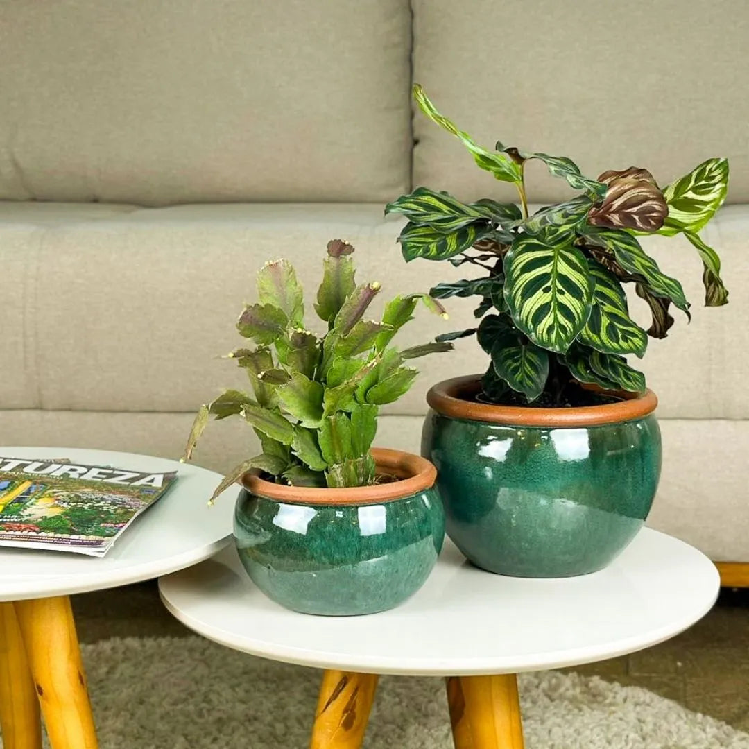 Kit 2 Vasos Cachepot em Cerâmica Esmaltada