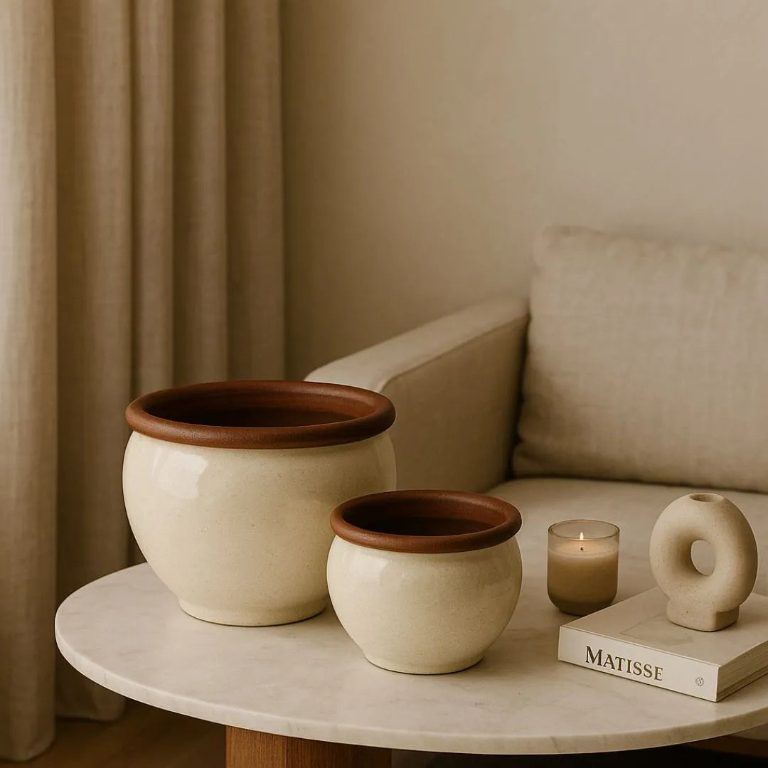 Kit 2 Vasos Cachepot em Cerâmica Esmaltada