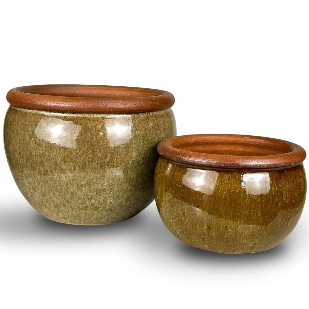 Kit 2 Vasos Cachepot em Cerâmica Esmaltada