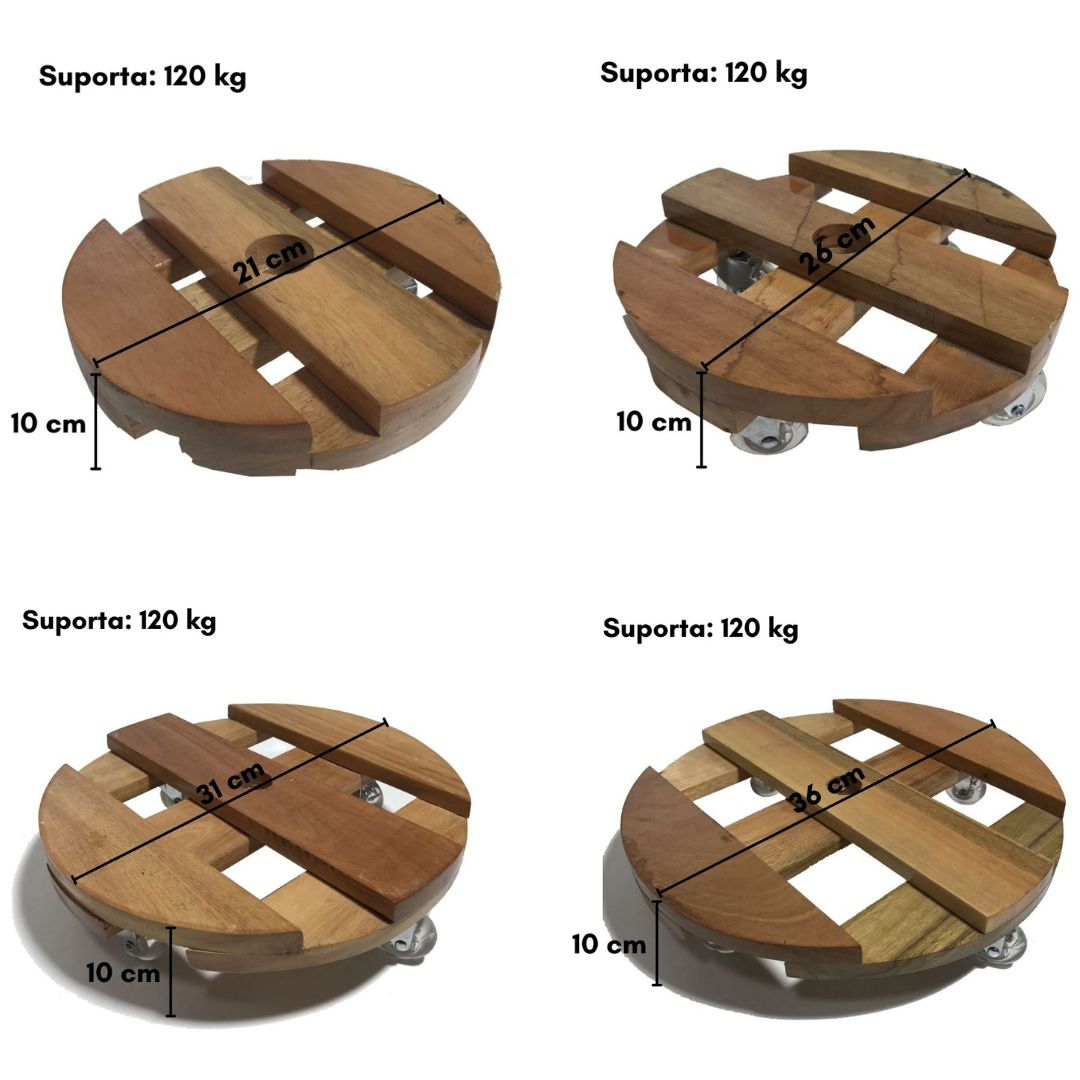 Suporte Redondo de Madeira com Rodas de Silicone