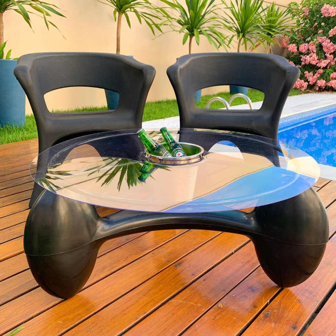 2 Cadeiras e Mesa Decoração Jardim Varanda Kit Copacabana