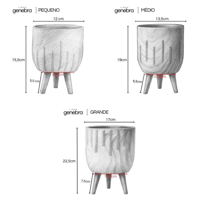 Kit 3 Vasos Genebra em Cerâmica com Tripé de Madeira