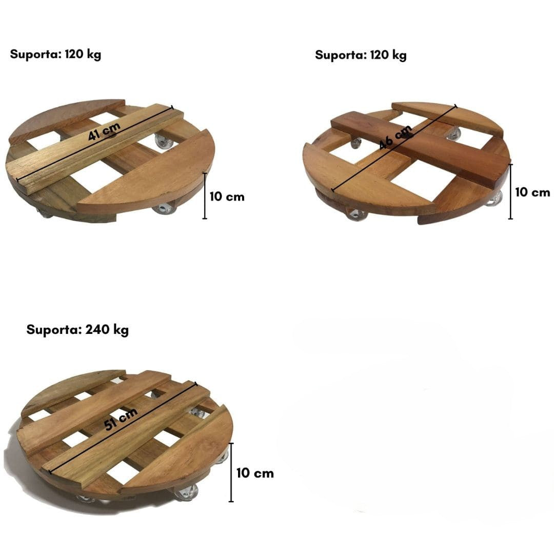 Suporte Redondo de Madeira com Rodas de Silicone