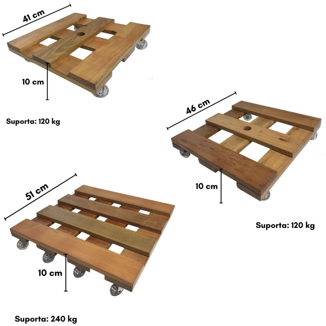 Suporte Quadrado de Madeira com Rodas de Silicone