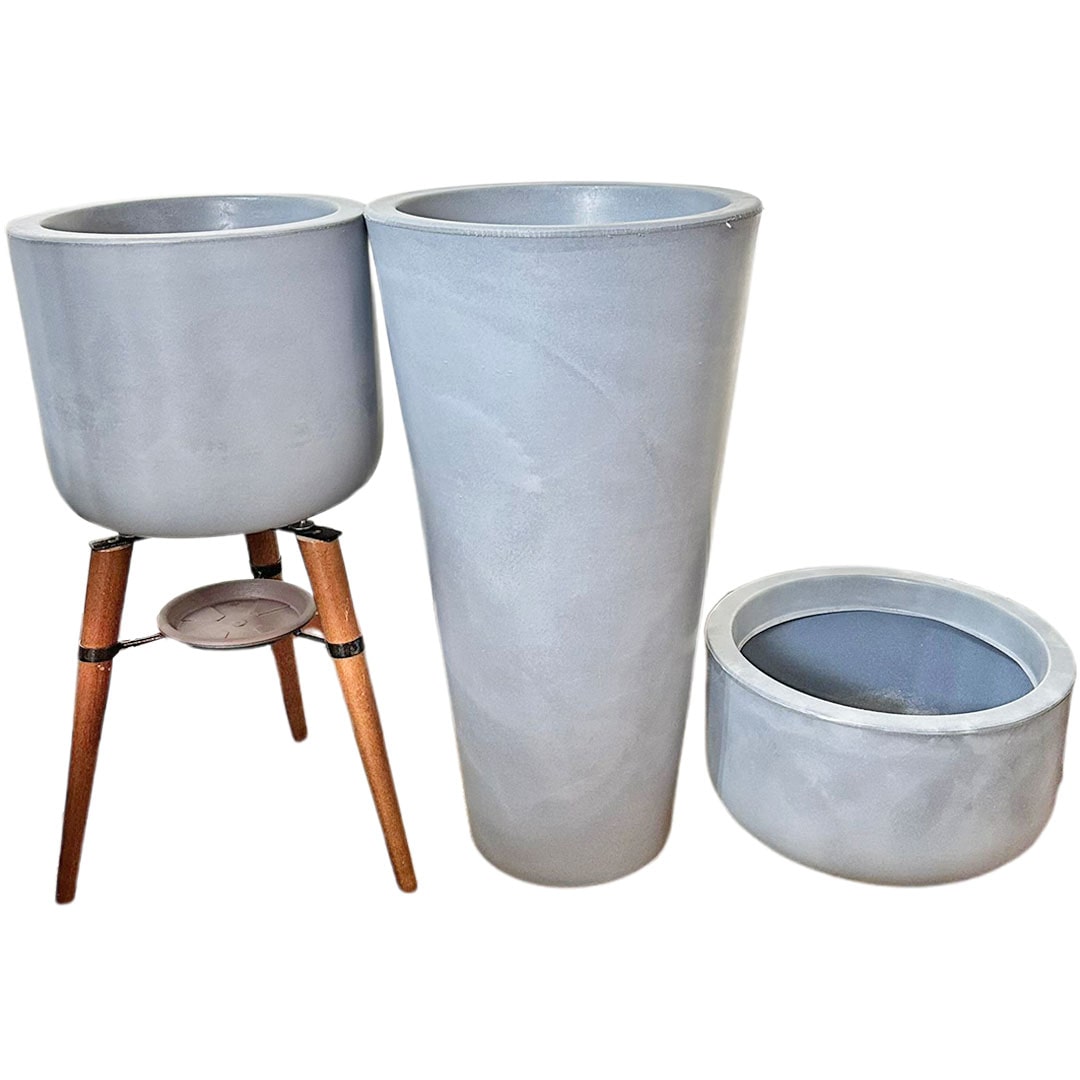 Kit 3 Vasos Cônico + Doha para Decoração Externa