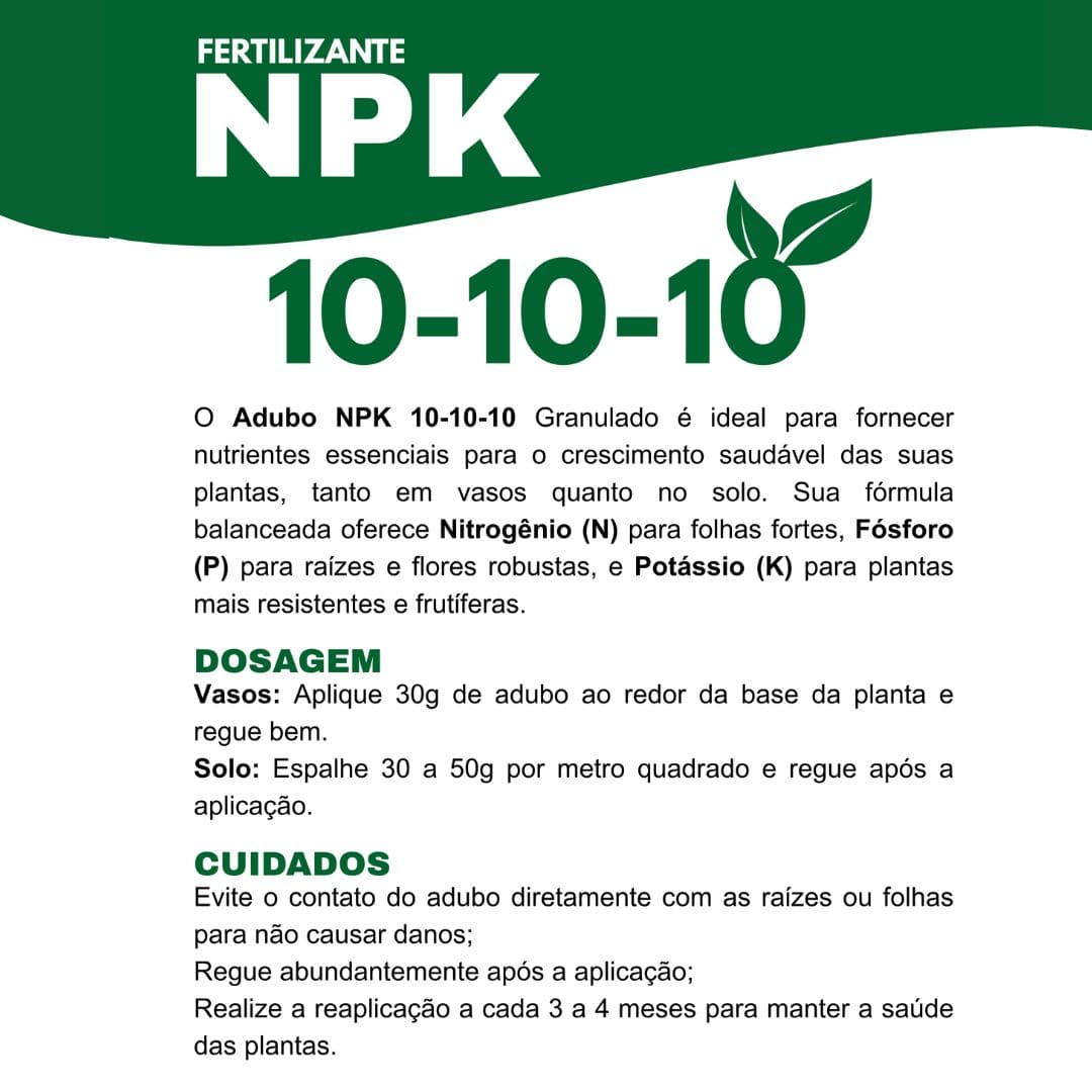 Fertilizante Adubo NPK 10x10x10 - Todos os tipos de plantas