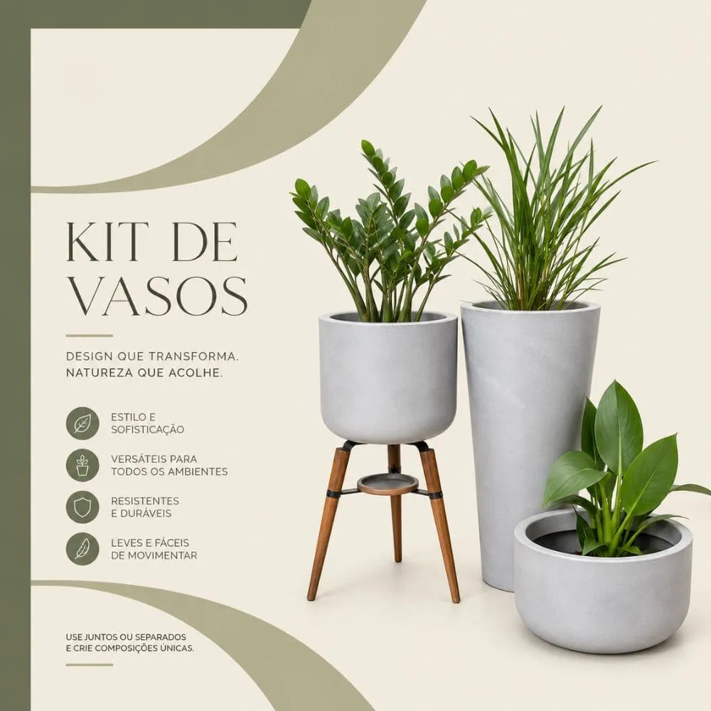Kit 3 Vasos Cônico + Doha para Decoração Externa