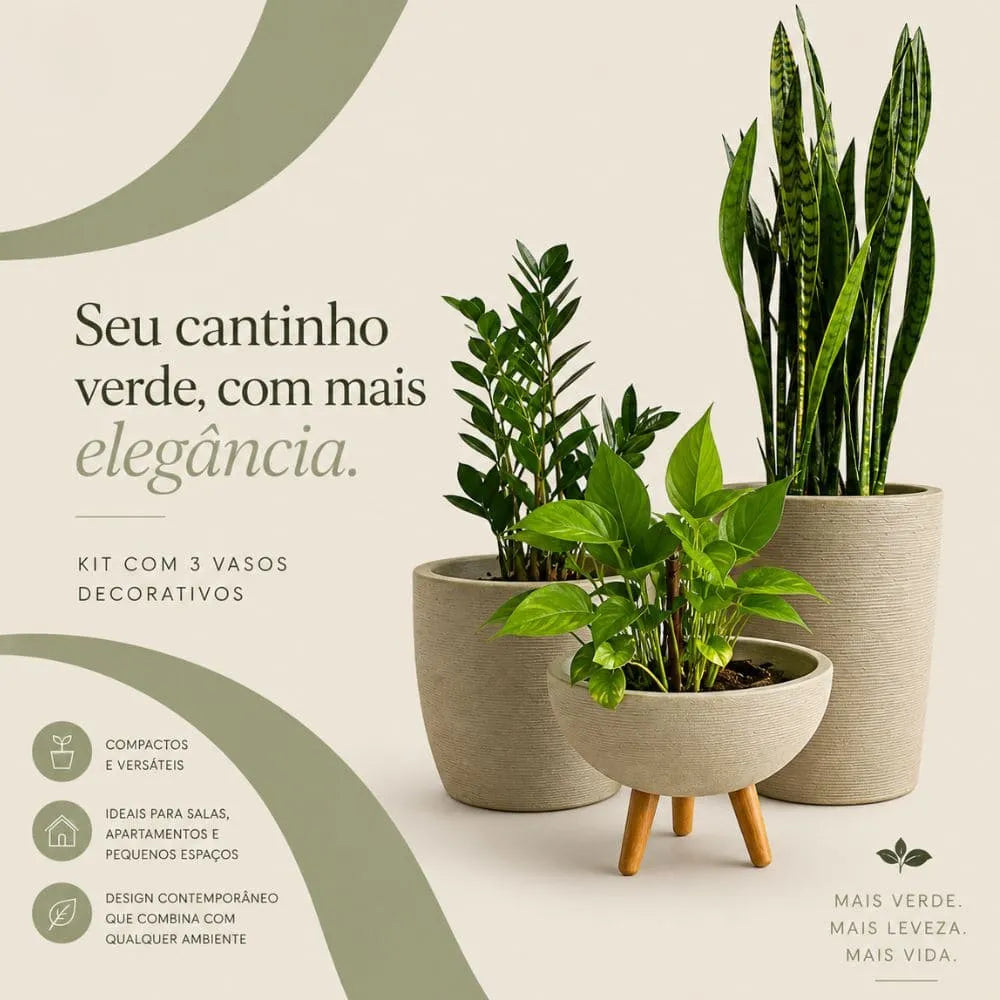 Kit 3 Vasos Decorativos em Polietileno