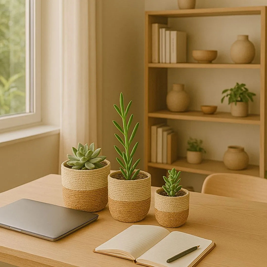 Kit 3 Cachepots Cesto Palha para Decoração