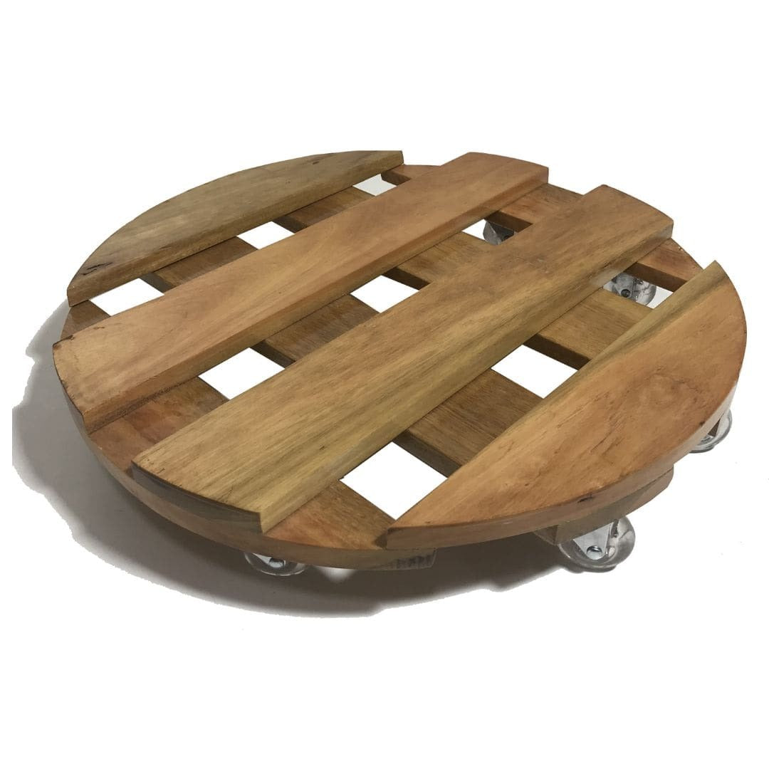 Suporte Redondo de Madeira com Rodas de Silicone