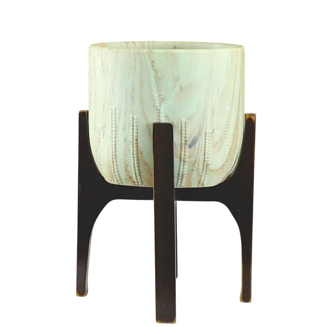 Vaso Cachepot Linha Genebra com Suporte de Madeira Alto