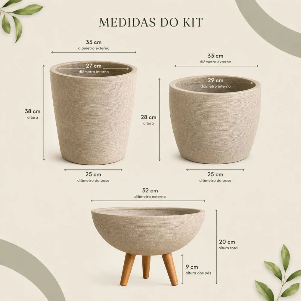 Kit 3 Vasos Decorativos em Polietileno