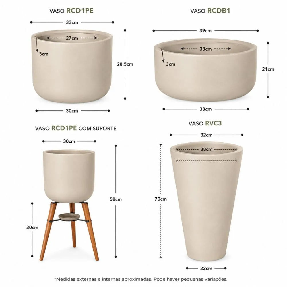 Kit 3 Vasos Cônico + Doha para Decoração Externa