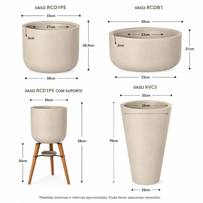 Kit 3 Vasos Cônico + Doha para Decoração Externa
