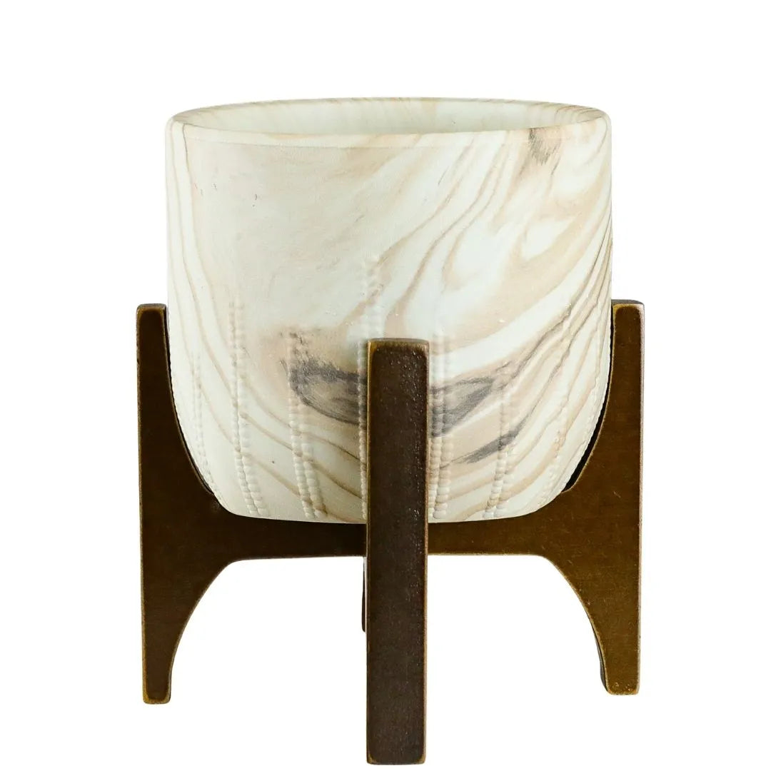 Vaso Cachepot Linha Genebra com Suporte de Madeira Baixo