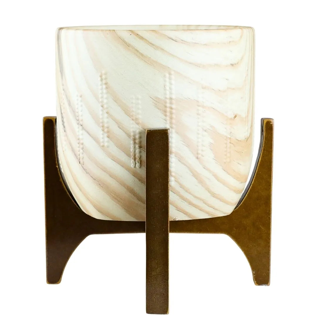 Vaso Cachepot Linha Genebra com Suporte de Madeira Baixo