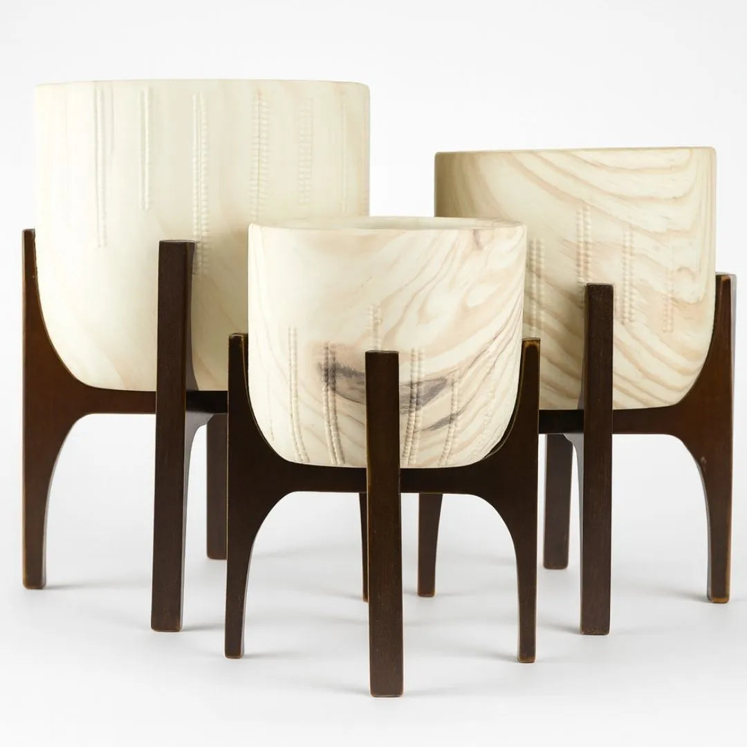 Vaso Cachepot Linha Genebra com Suporte de Madeira Alto