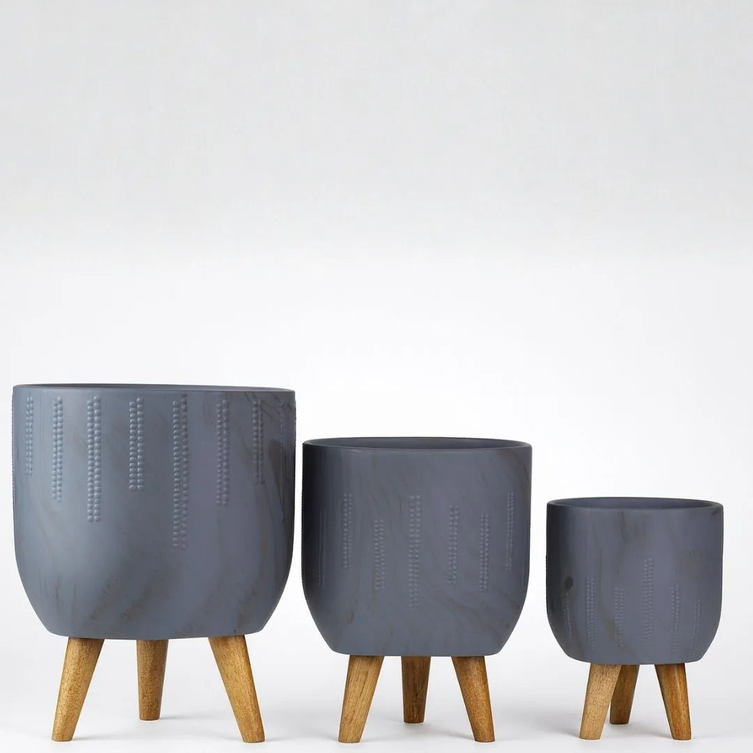 Vaso Cachepot Linha Genebra com Tripé de Madeira