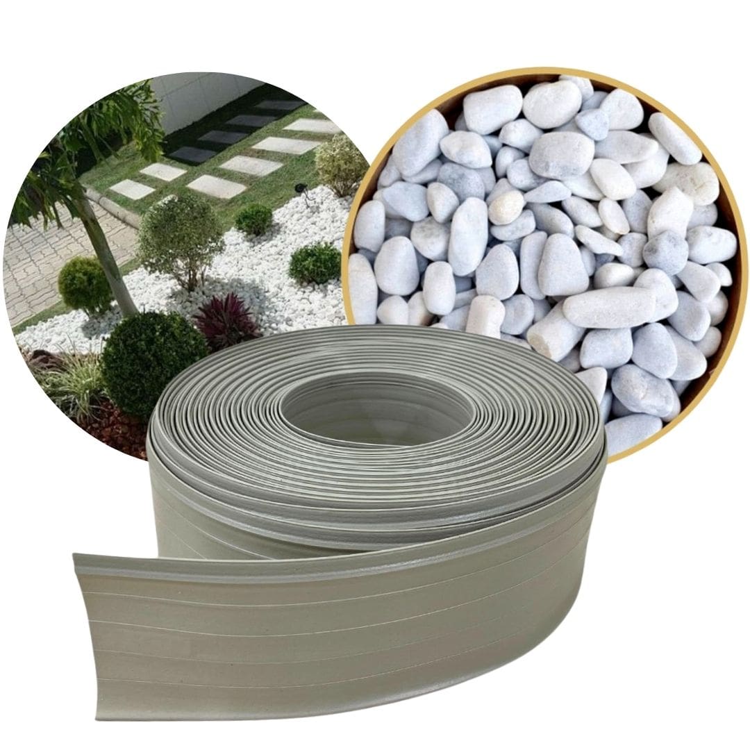 Limitador de Grama + Pedra Dolomita Branca Decoração Jardim