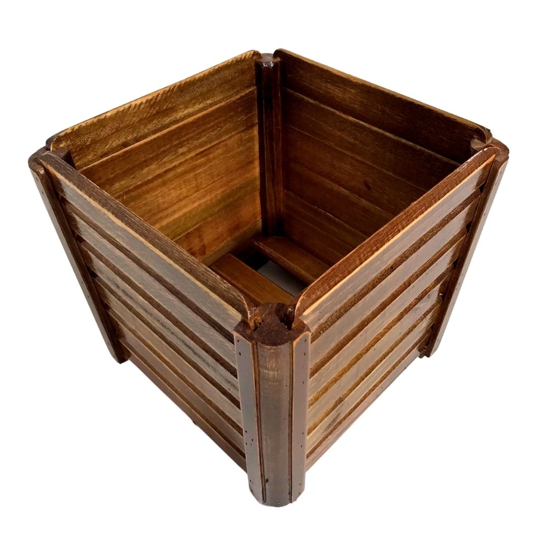 Vaso Quadrado de Madeira com Suporte