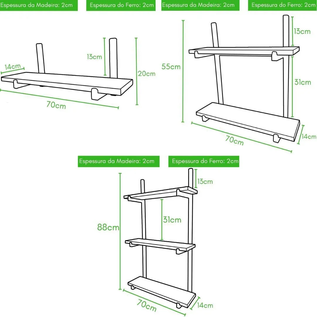 Prateleira Suspensa de Madeira