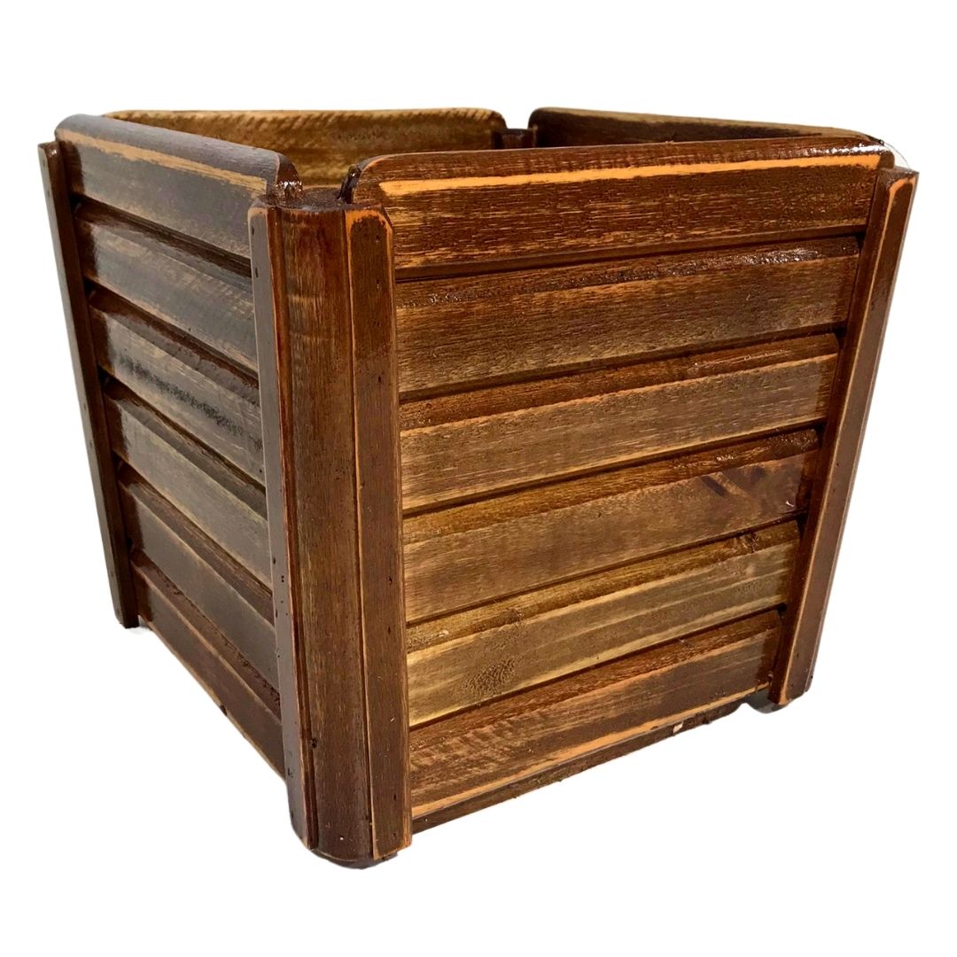 Vaso Quadrado de Madeira com Suporte