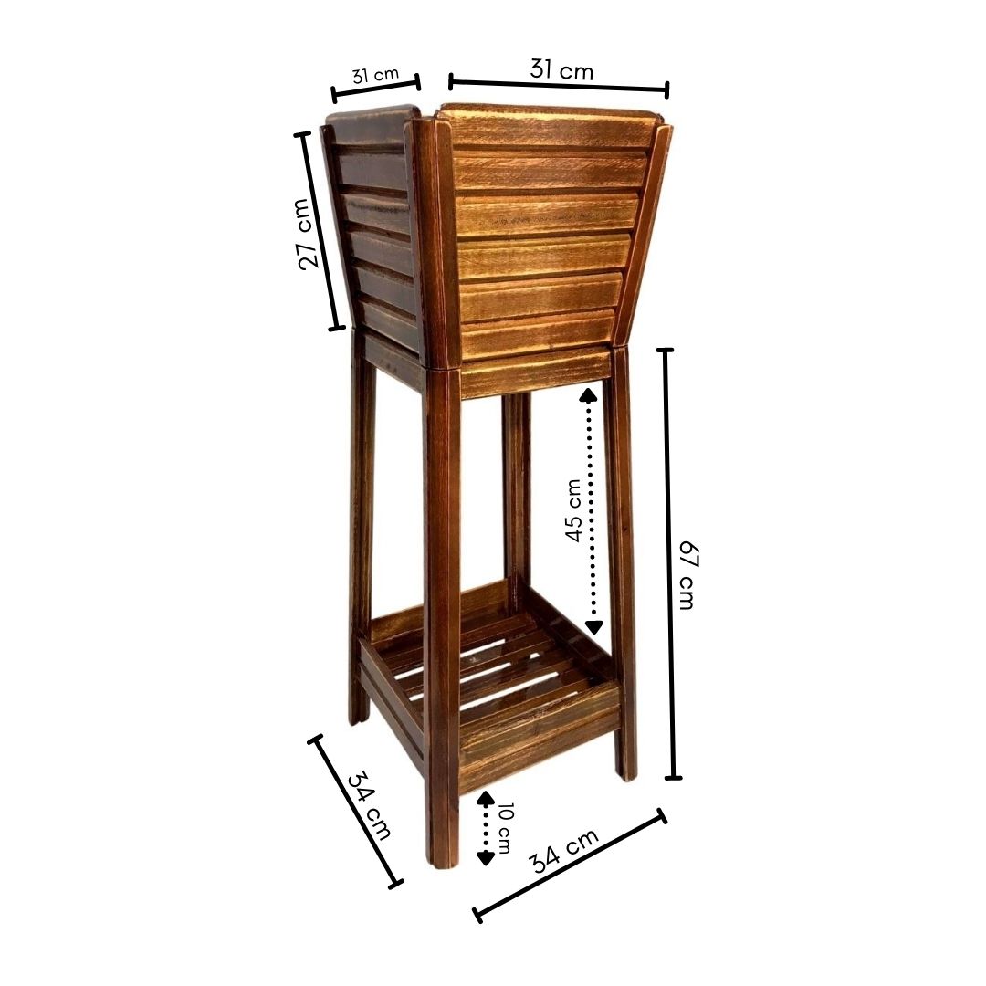 Vaso Quadrado de Madeira com Suporte