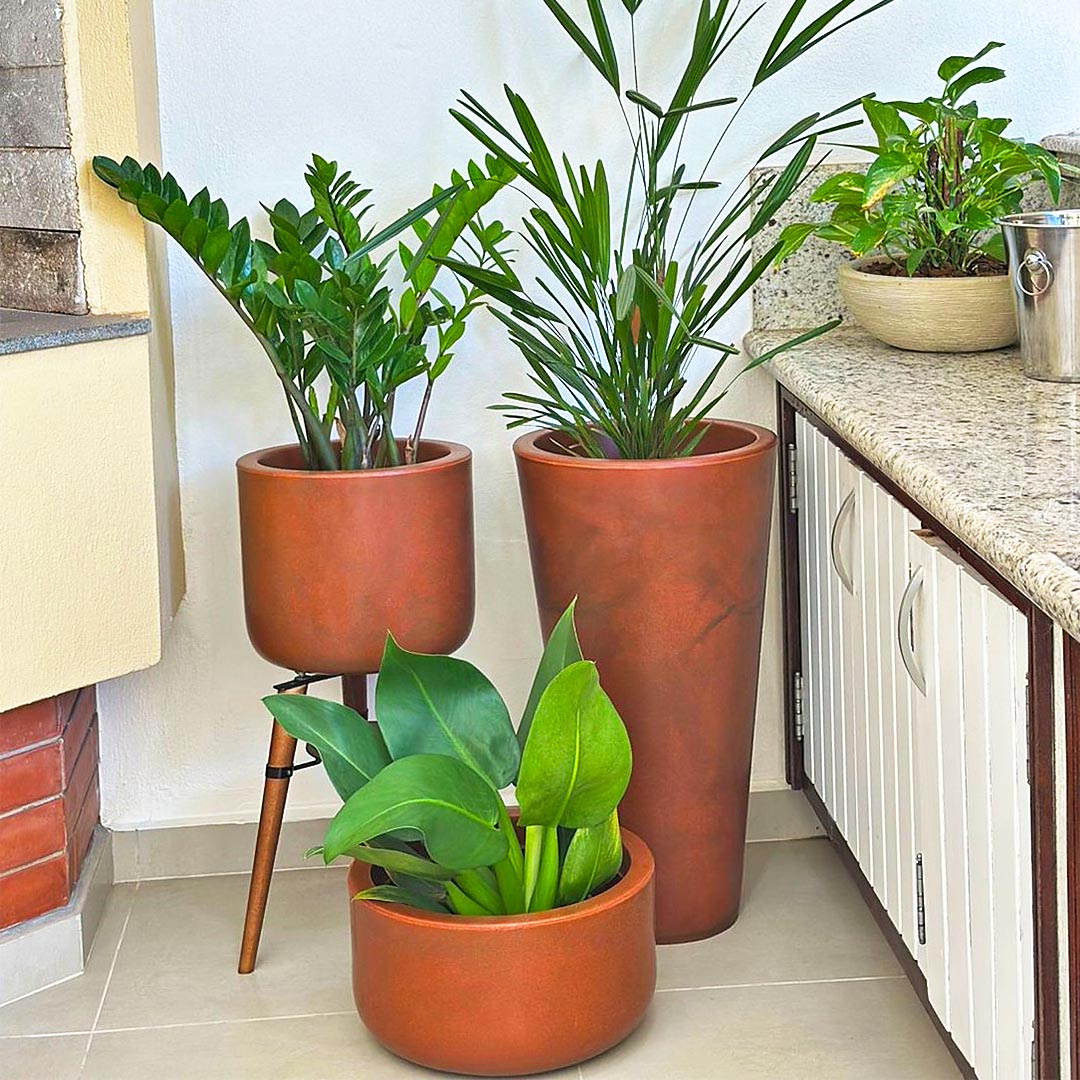 Kit 3 Vasos Cônico + Doha para Decoração Externa