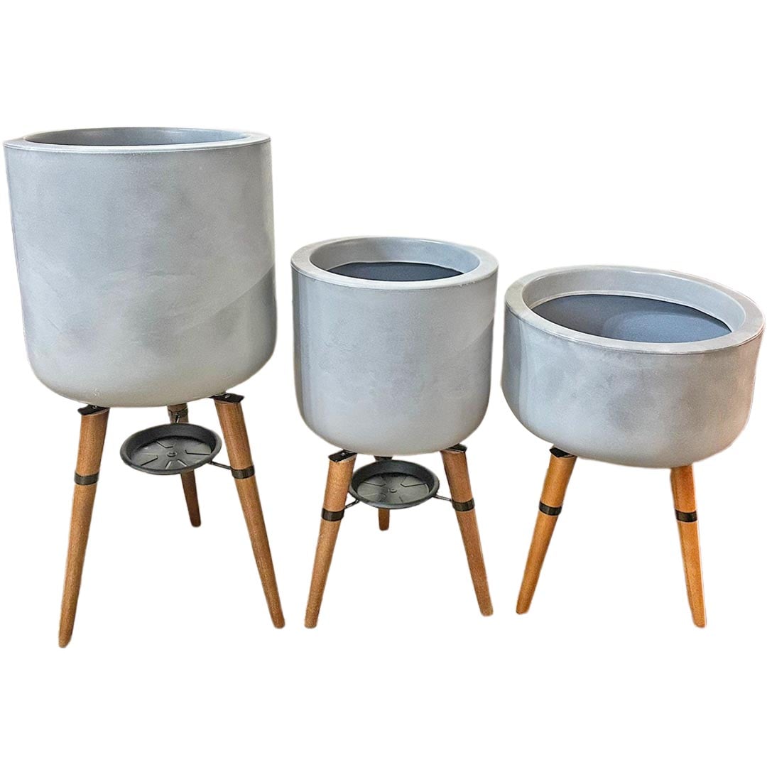 Kit 3 Vasos Linha Doha com Tripé de Madeira